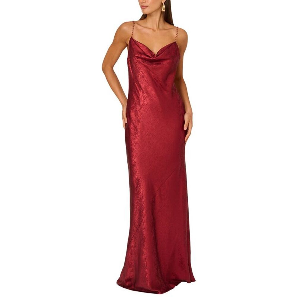 Adrianna Papell Womens Foiled Chiffon Long Dress, Red